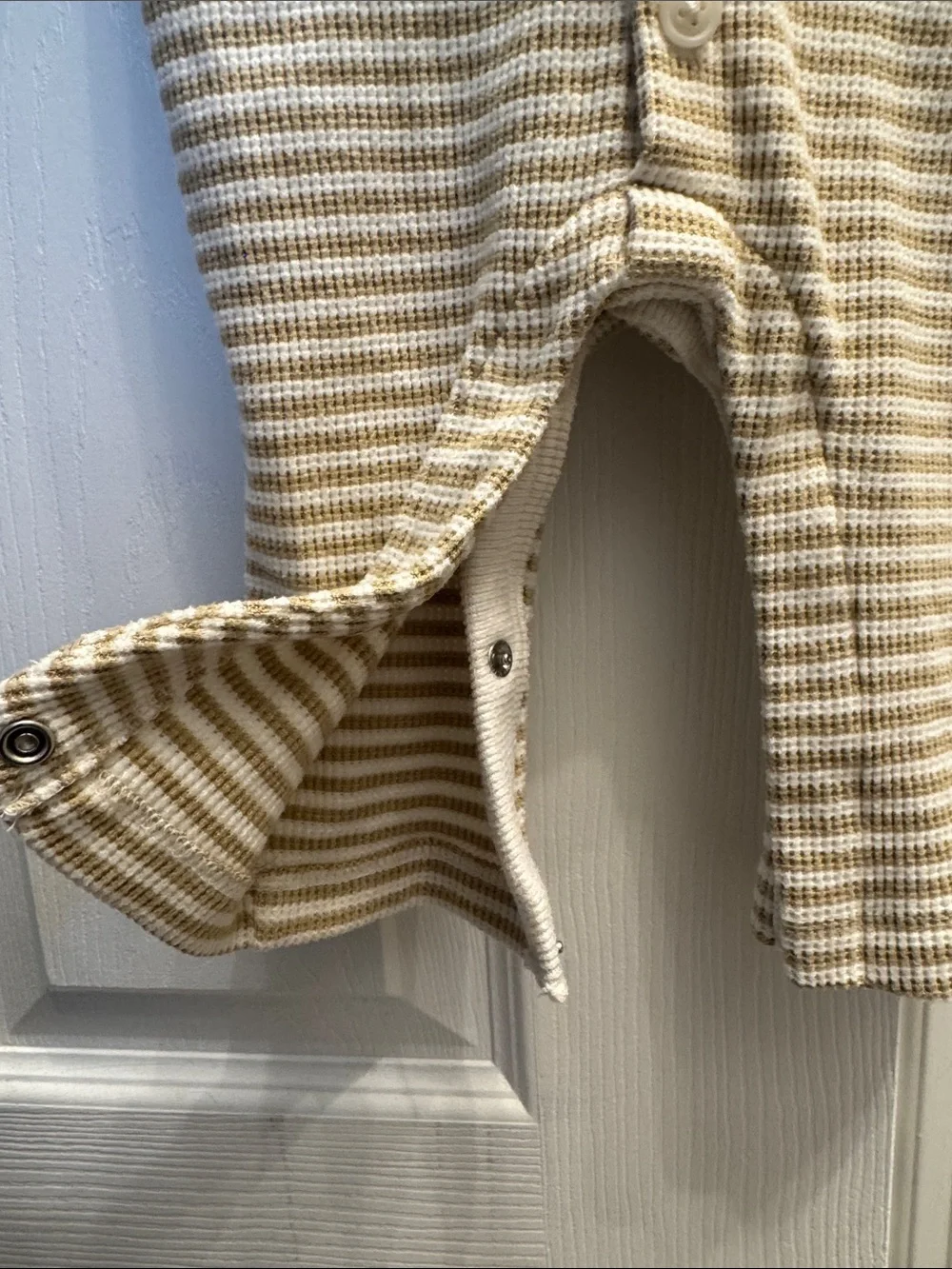 GAP Cream/Beige and White Striped Baby One-Piece Footie